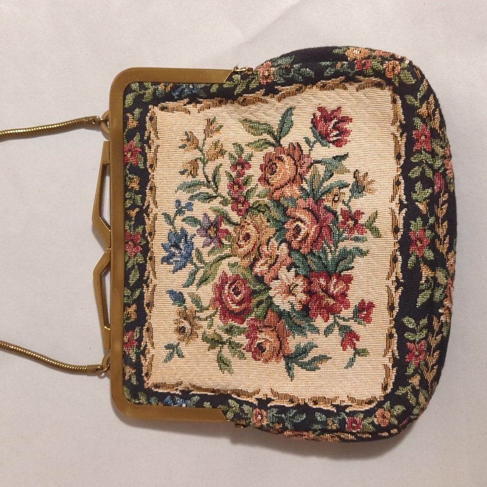 Vintage Floral Tapestry Handbag West Germany Snap Clutch Purse 6" x 5"